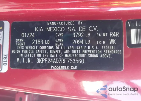 2024 Kia Forte Lxs from USA, damaged, VIN 3KPF24AD7RE753560